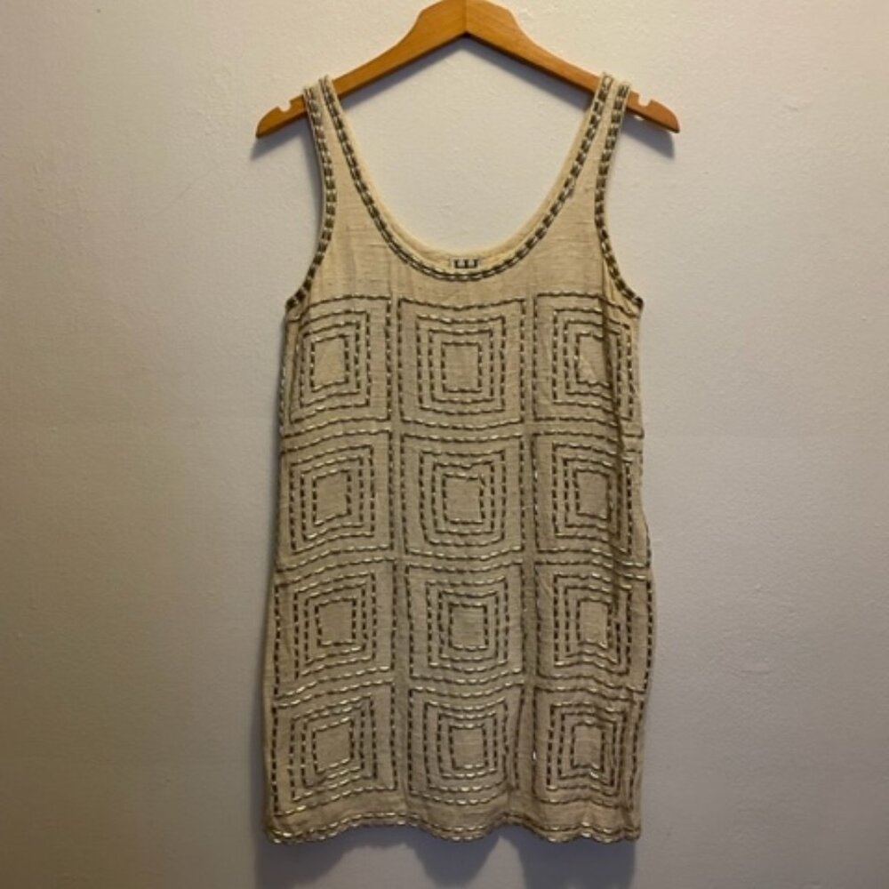 Haute Hippie natural silk/cotton mini sleeveless shift with metal beading